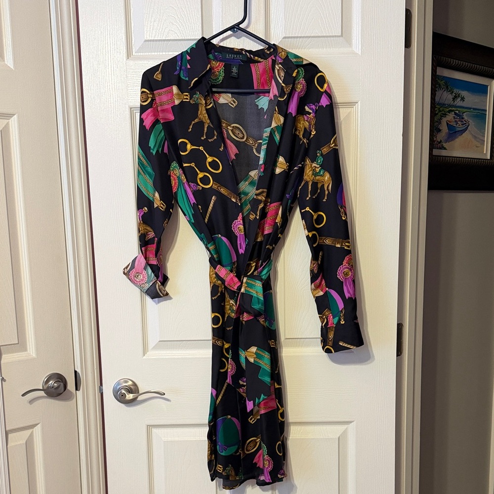 Lauren Ralph Lauren Black Multicolor Wrap Dress